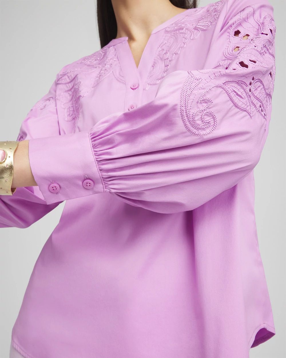 Embroidered Poplin Splitneck Shirt