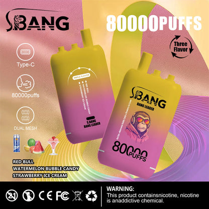 Bang Leader 80000 80K Puffs 3 in 1 Flavors Newest Original Rechargeable Disposable Vape