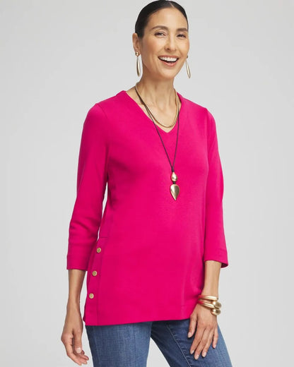 V-neck Button Detail Tunic