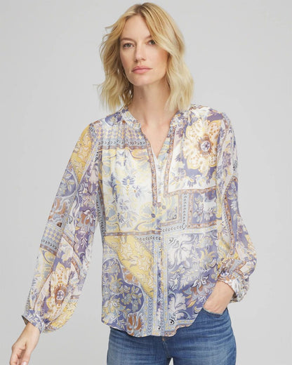 Artisinal Georgette Blouson-Sleeve Blouse