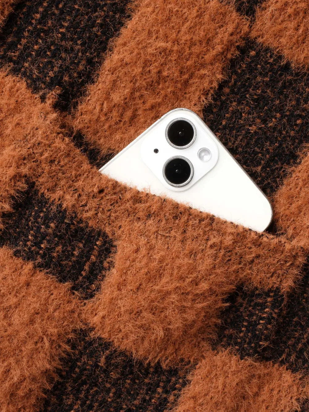 Plaid Fluffy Patched Pocket Cardigan