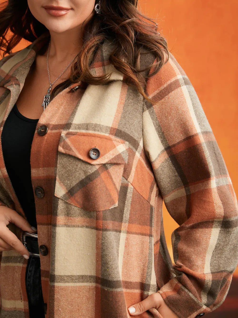 Halloween Plaid Chest Pockets Long Jacket