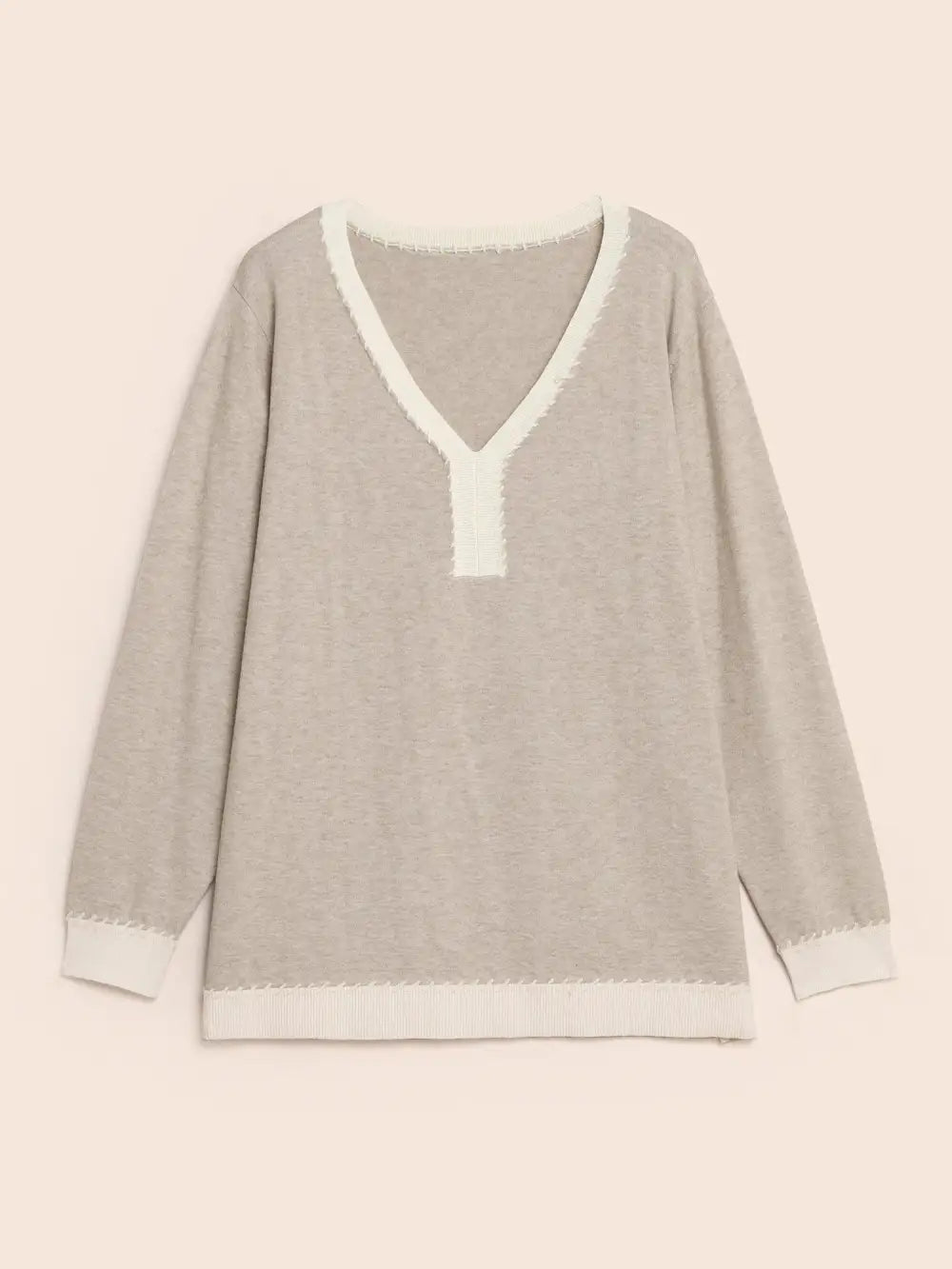 Supersoft Essentials V Neck Contrast Crochet Pullover
