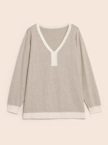 Supersoft Essentials V Neck Contrast Crochet Pullover