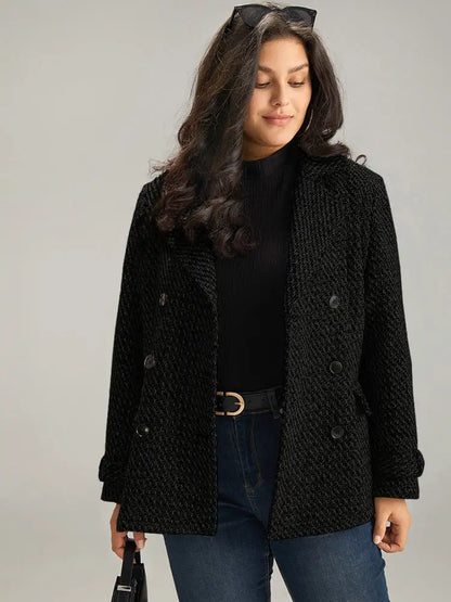 Tweed Lapel Collar Button Up Pocket Coat