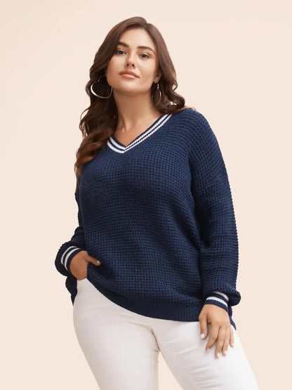 Contrast Striped Drop Shoulder Pullover