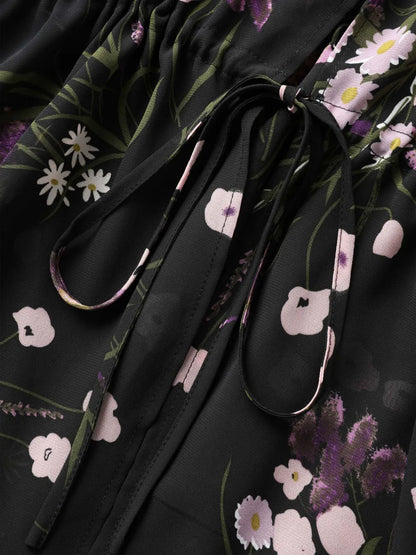 Floral Print Waist-Tie Mini Kimono
