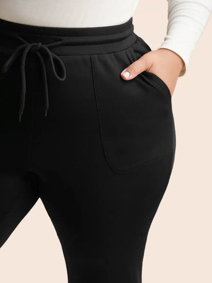 Plain Drawstring Medium Stretch Pants