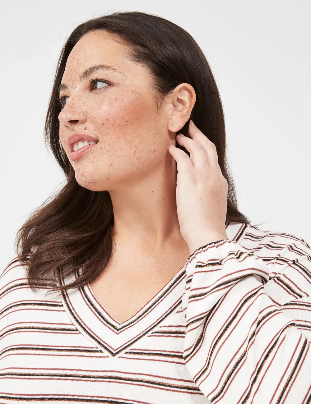 Lurex Blouson-Sleeve V-Neck Tunic