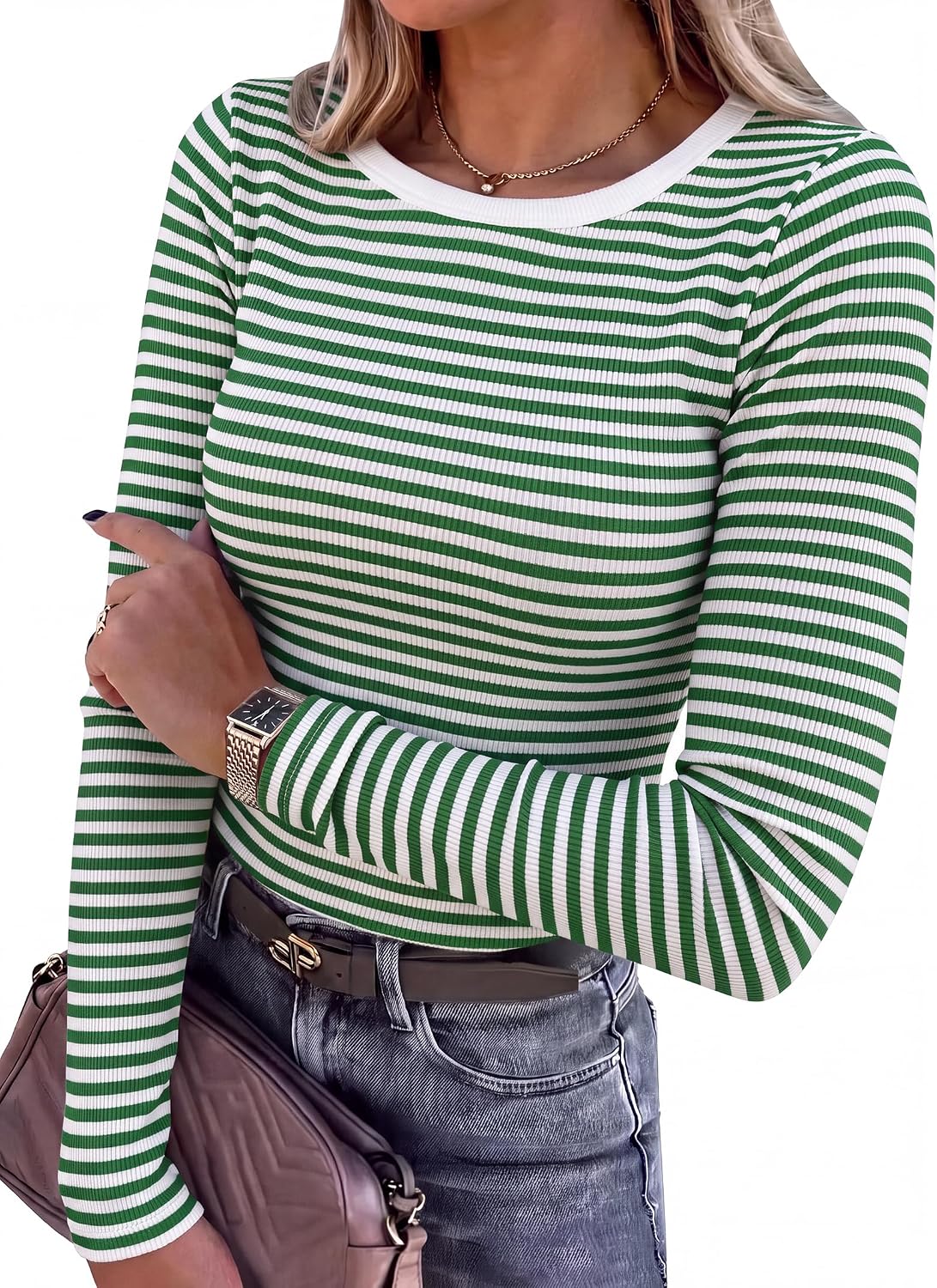 Women Long Sleeve Shirts Ribbed Fitted Tops