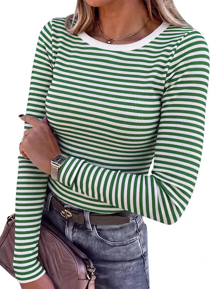 Women Long Sleeve Shirts Ribbed Fitted Tops