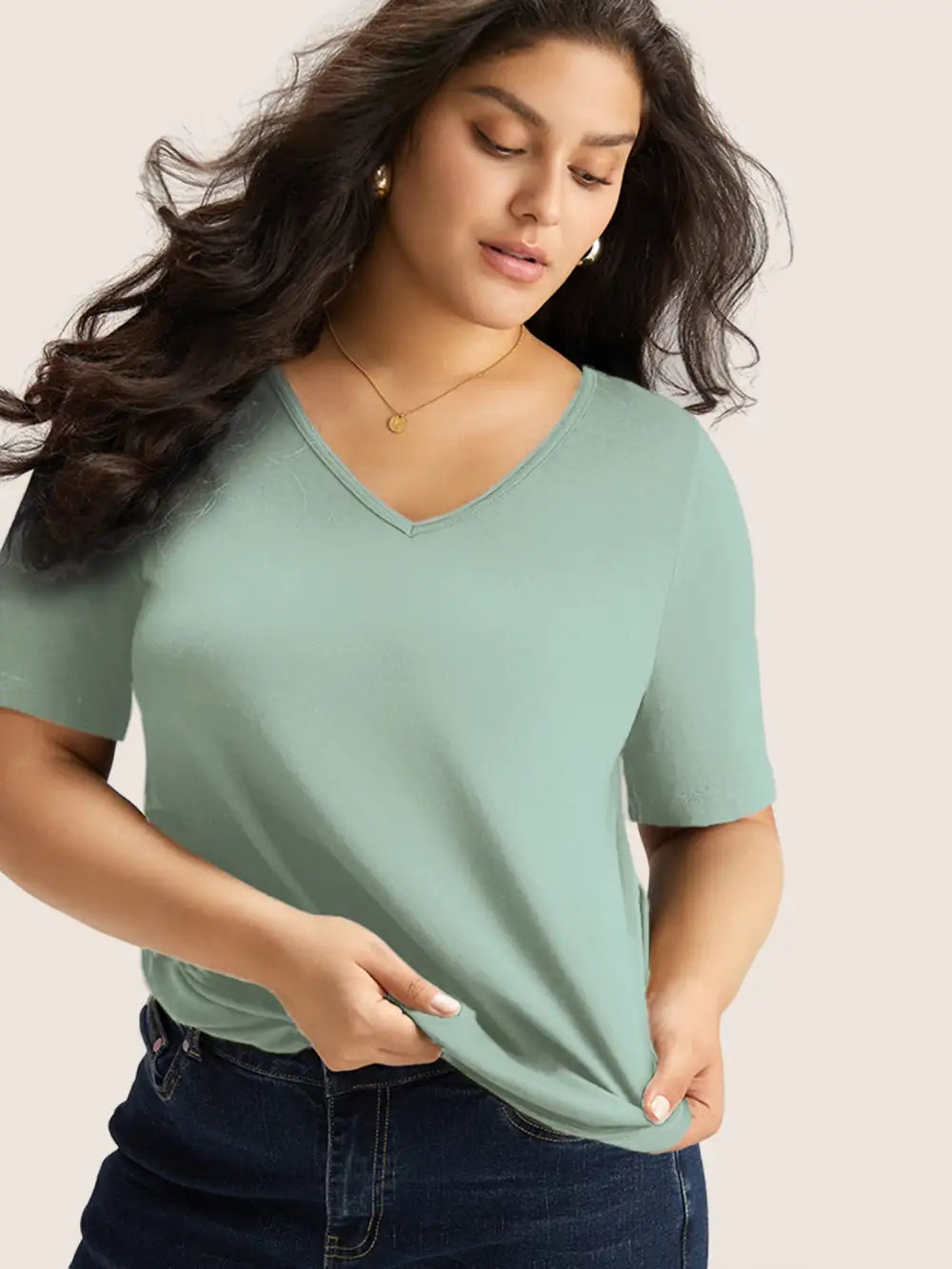 Cotton V Neck Plain Basic T-Shirt