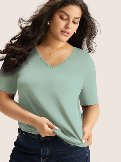 Cotton V Neck Plain Basic T-Shirt