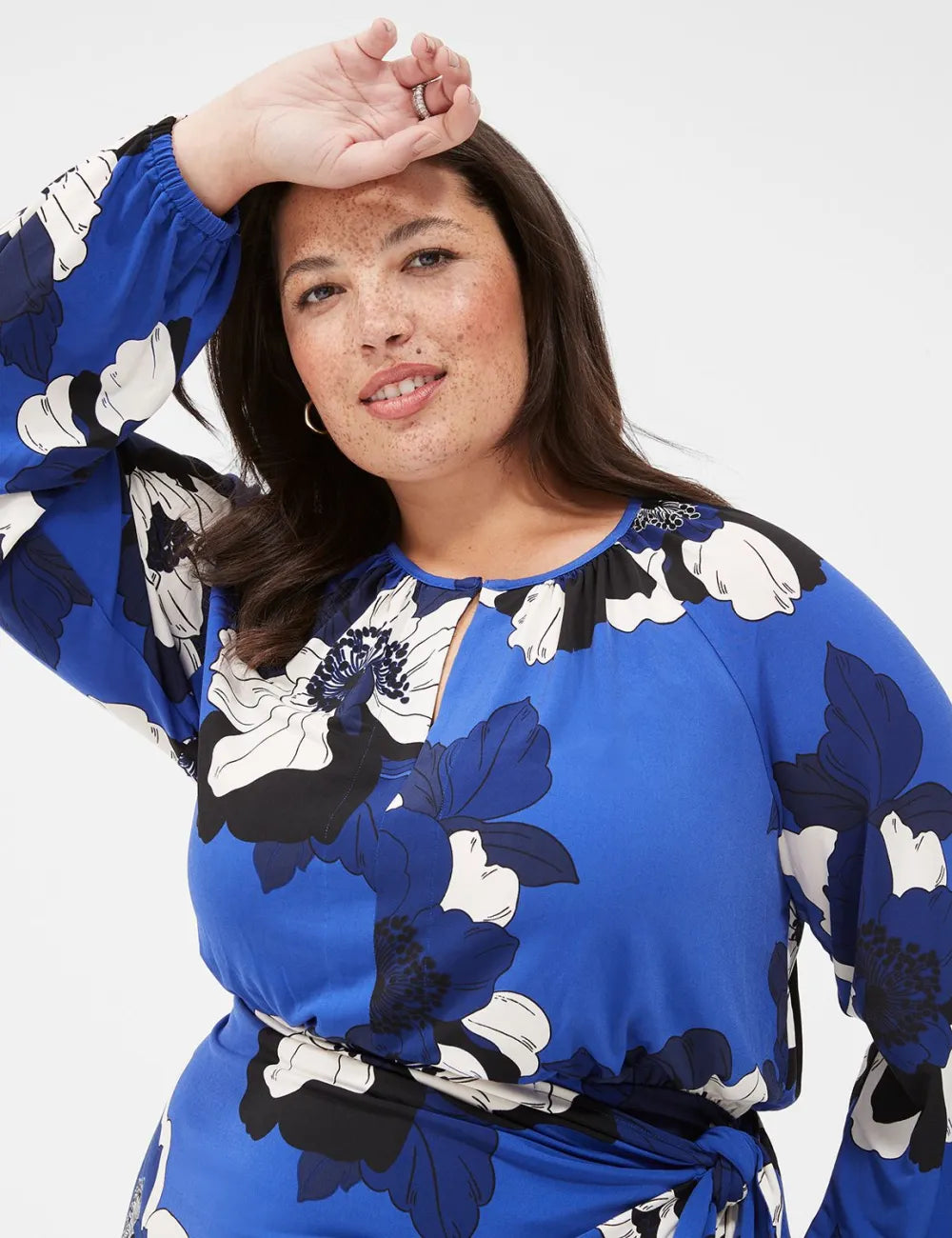 Notch-Neck Faux-Wrap Midi Dress