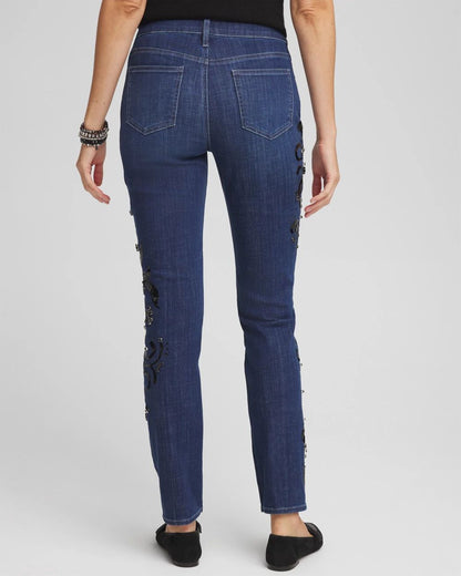 So Slimming® Girlfriend Embroidered Ankle Jeans