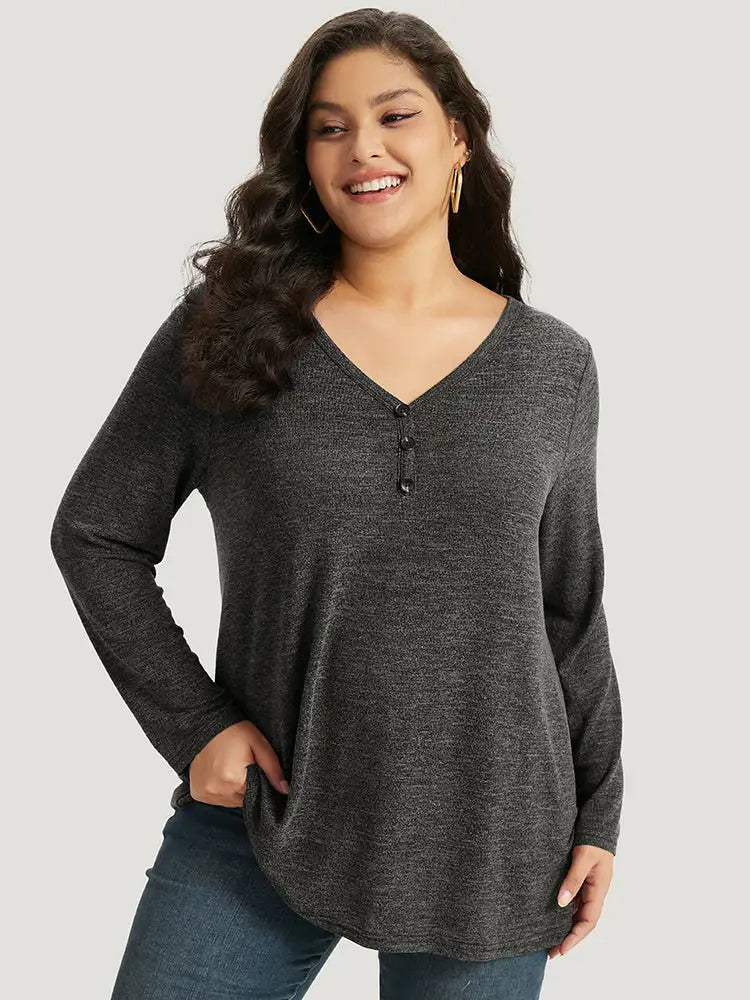Heather Button Up Long Sleeve T-Shirt