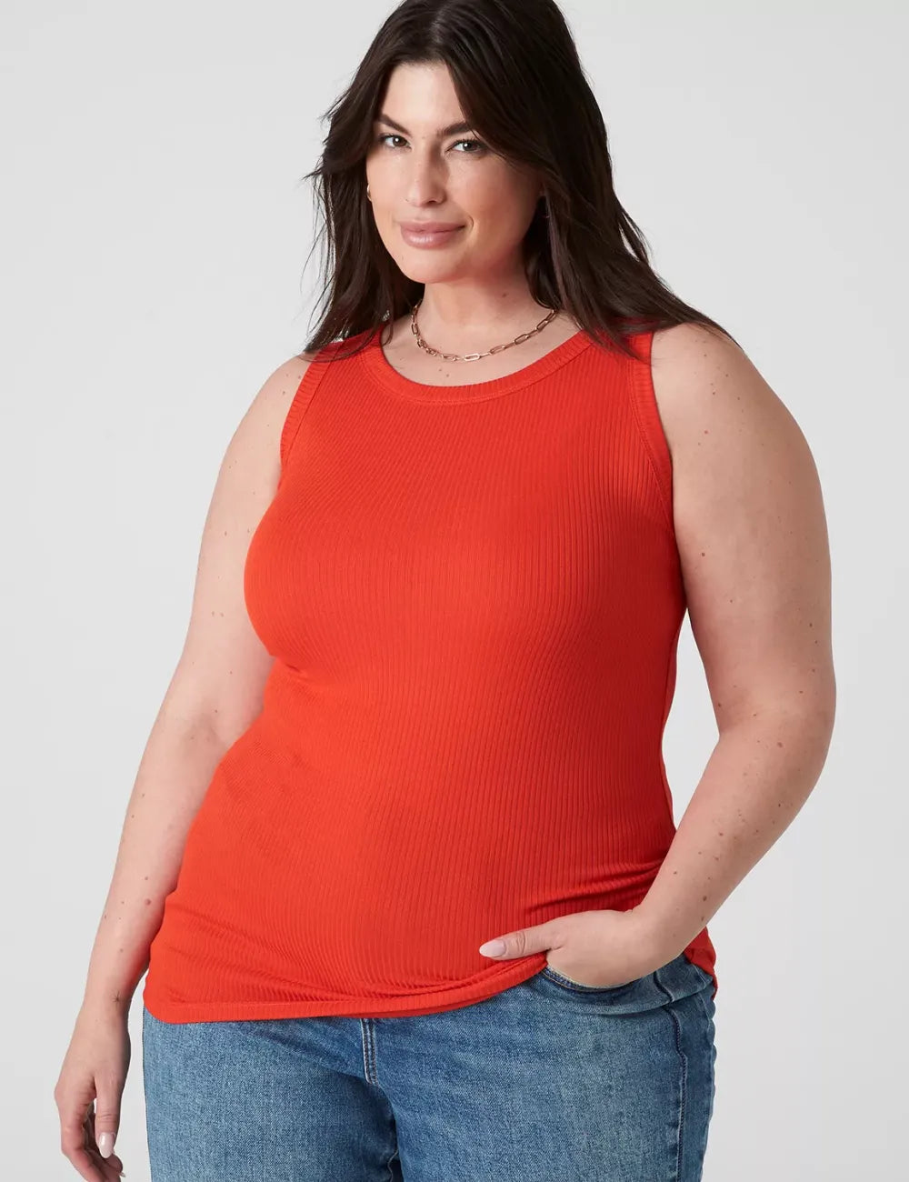 Fitted High-Neck Ribbed Tank