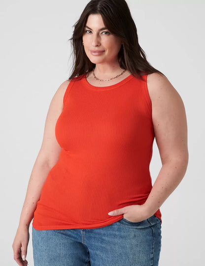 Fitted High-Neck Ribbed Tank