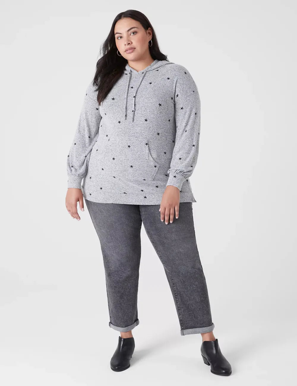 Relaxed Blouson-Sleeve Hacci Hoodie