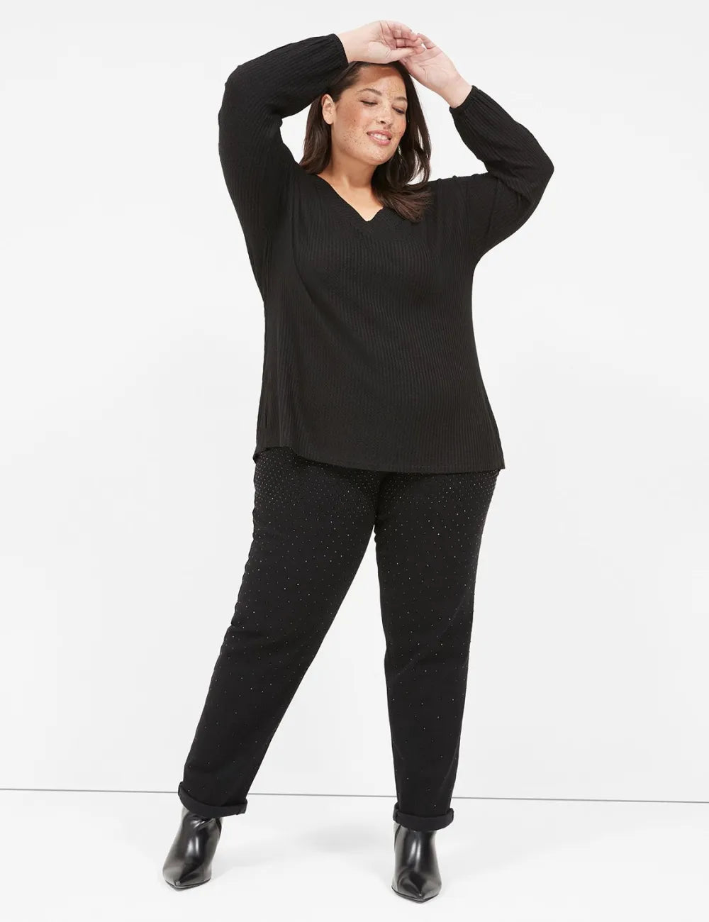 Blouson-Sleeve V-Neck Waffle Tunic