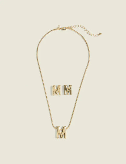 Initial Necklace & Earring Set