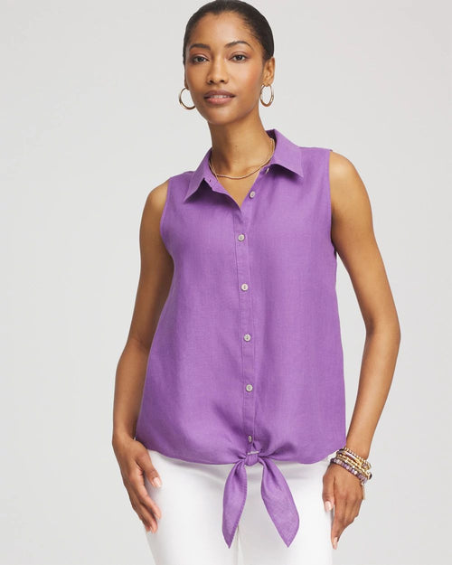 No IronTM Linen Tie-Front Sleeveless Shirt