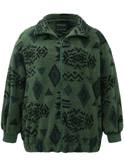Geometric Pocket Gathered Zipper Jacket