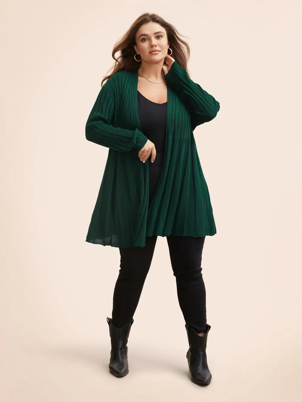 Plain Textured Kimono Collar Cardigan