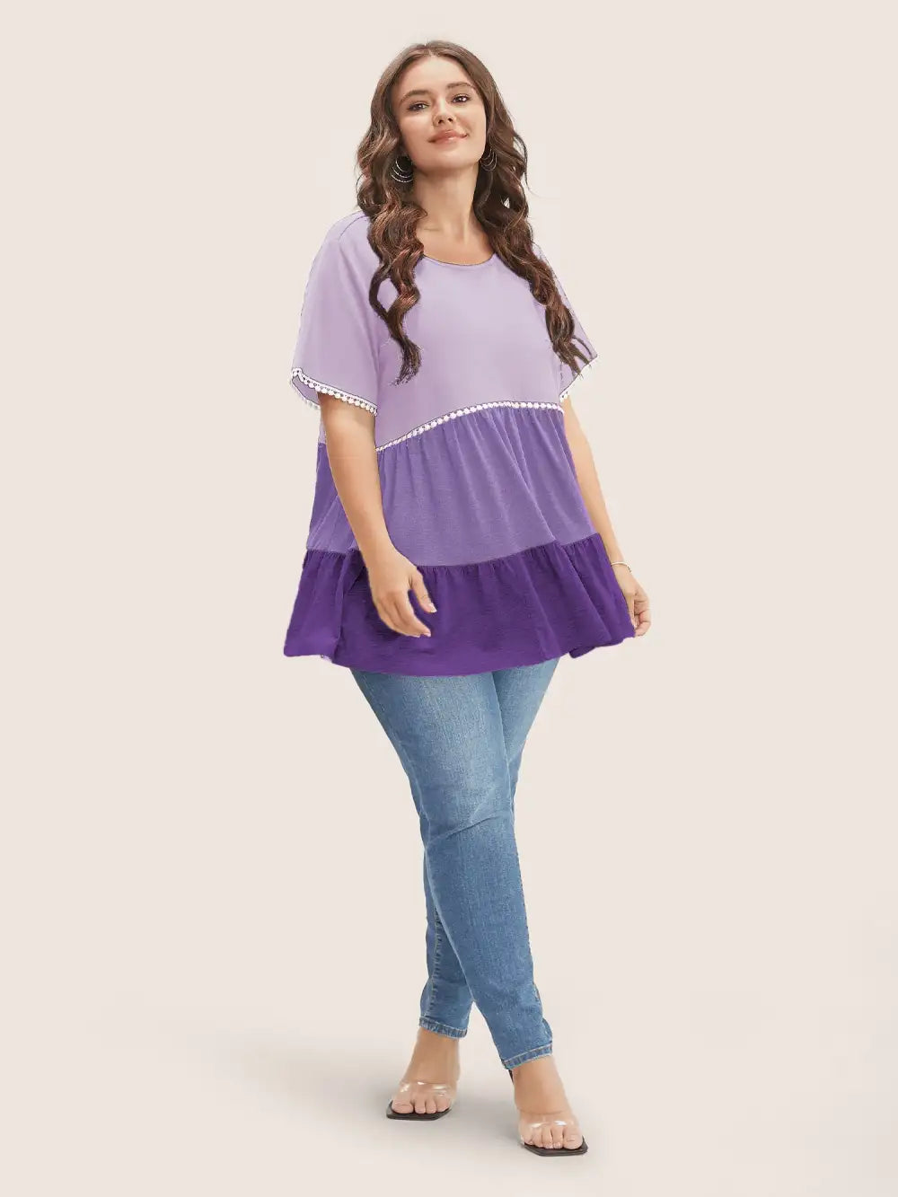 Colorblock Contrast Ruffle Tiered T-Shirt
