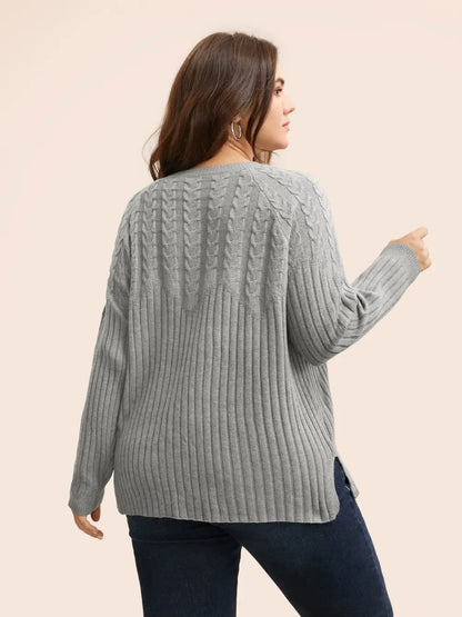 Solid Cable Knit Raglan Sleeve Pullover