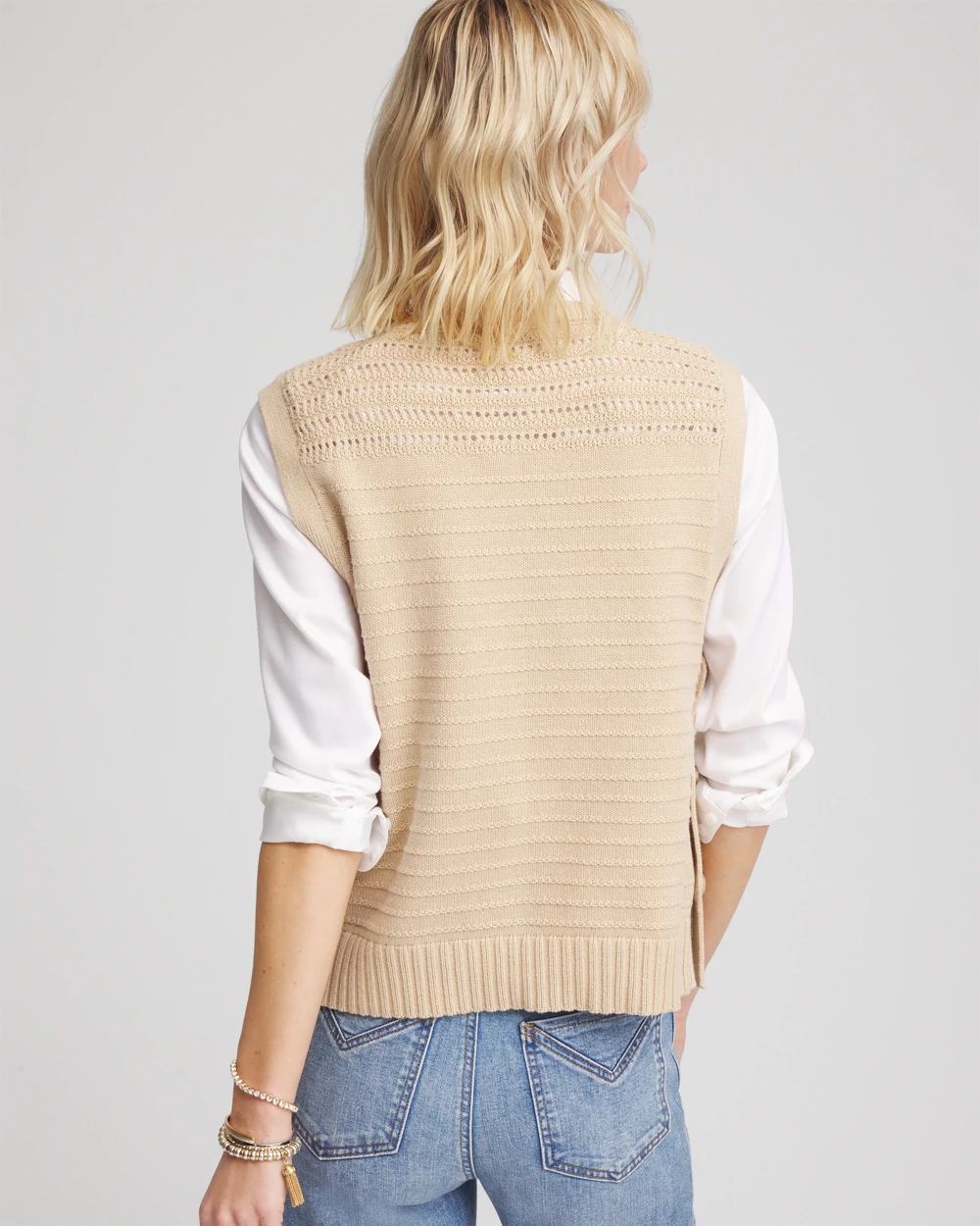 Pointelle Button Sweater Vest