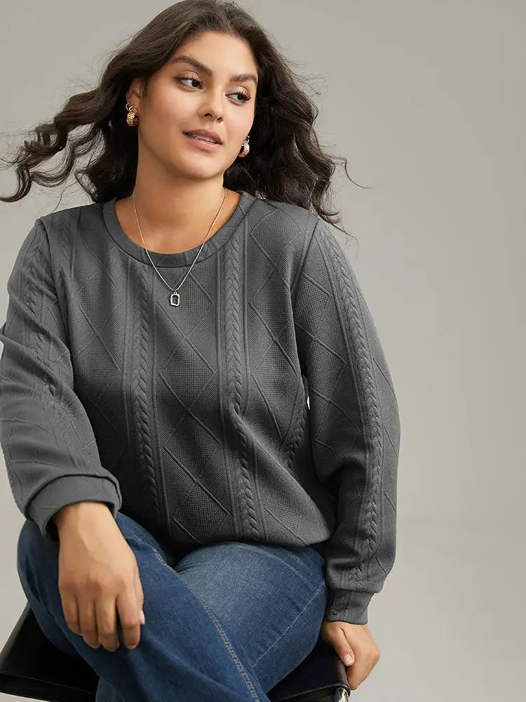 Plain Textured Round Neck Sweatshirt
