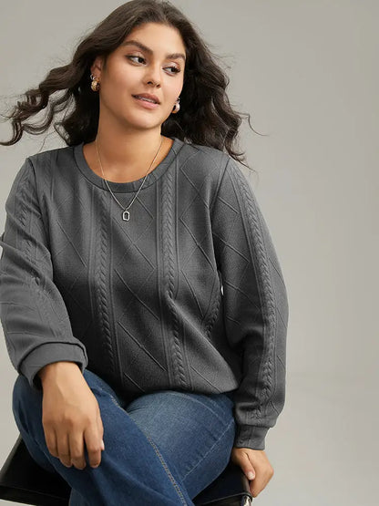 Plain Textured Round Neck Sweatshirt