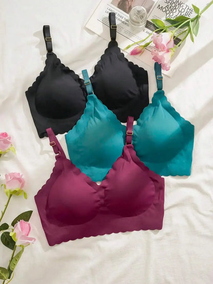 Basics 3pcs Seamless Wave Edge Adhesive Bra Set With Removable Cups