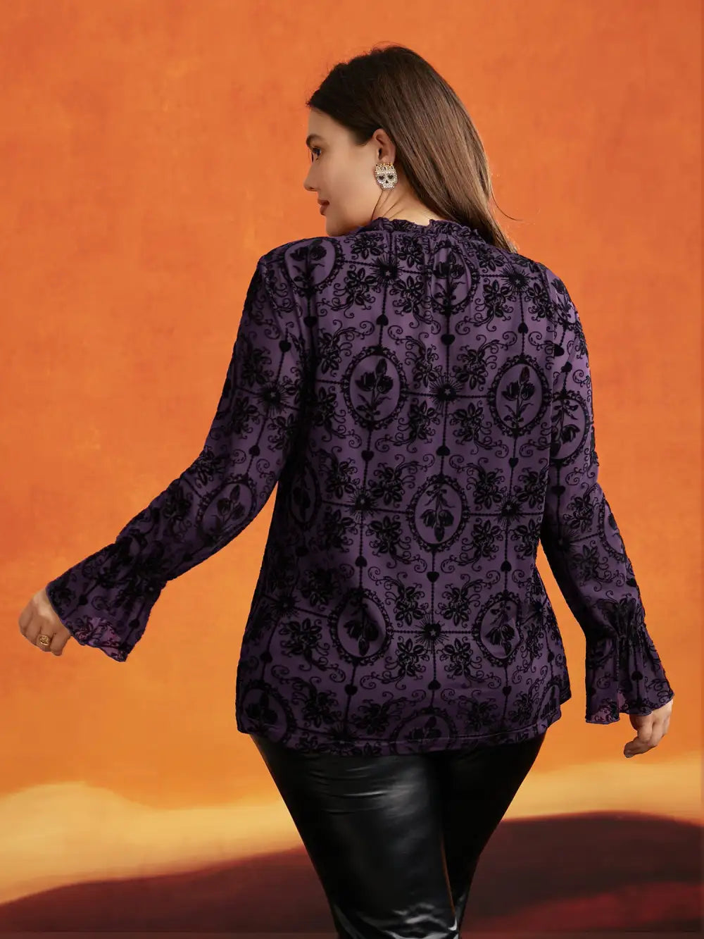 Elastic Flocked Mesh Blouse