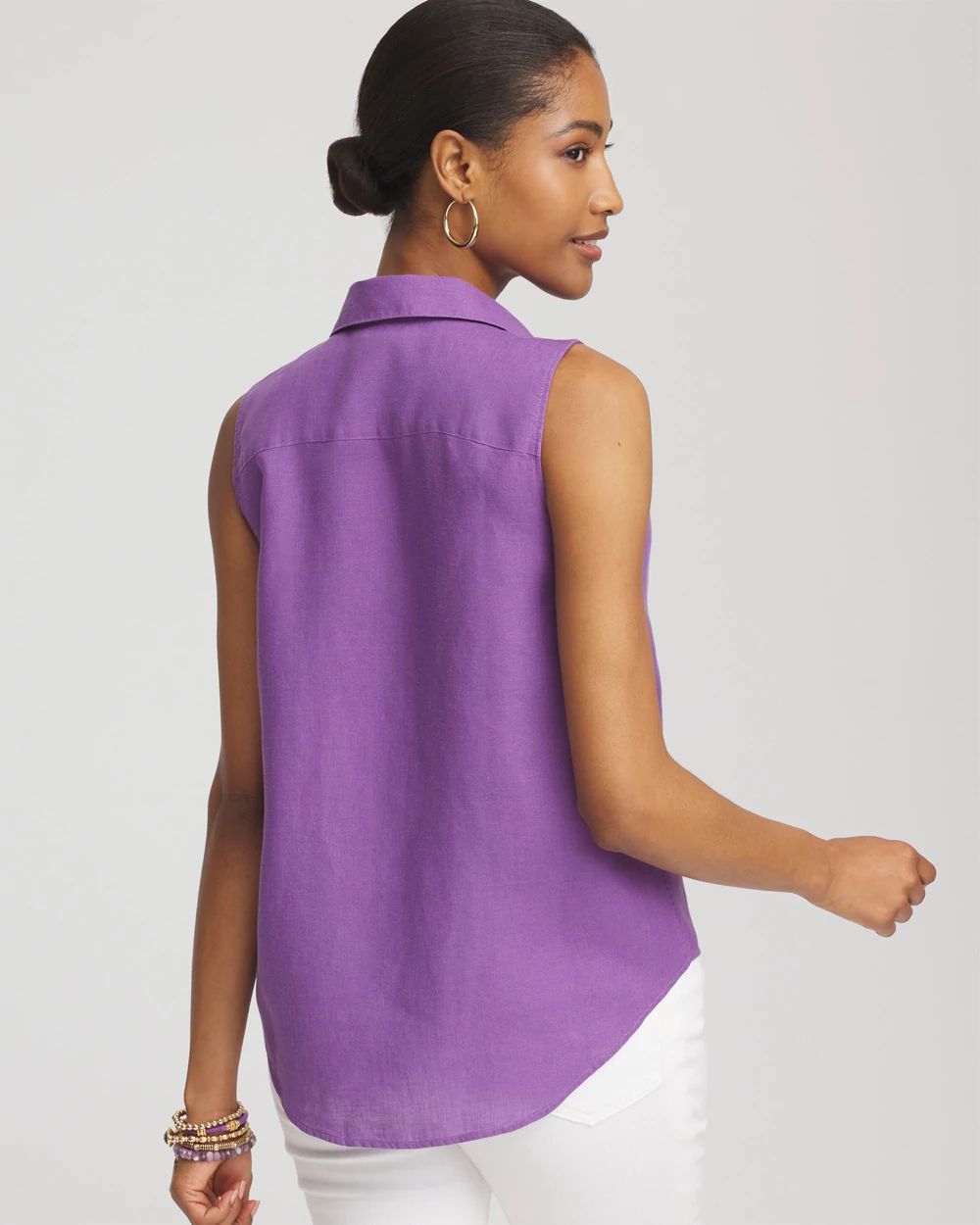 No IronTM Linen Tie-Front Sleeveless Shirt