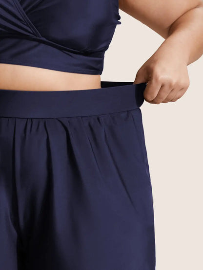 Solid Gathered High Rise Pocket Swim Bottom