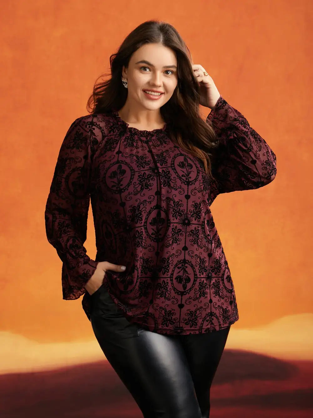 Elastic Flocked Mesh Blouse