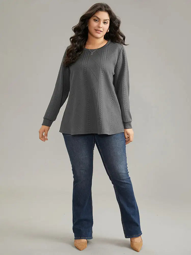 Plain Textured Round Neck Sweatshirt