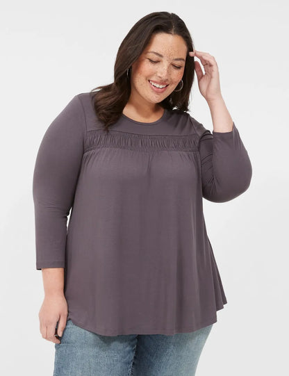 Swing 3/4-Sleeve Smocked Yoke Top