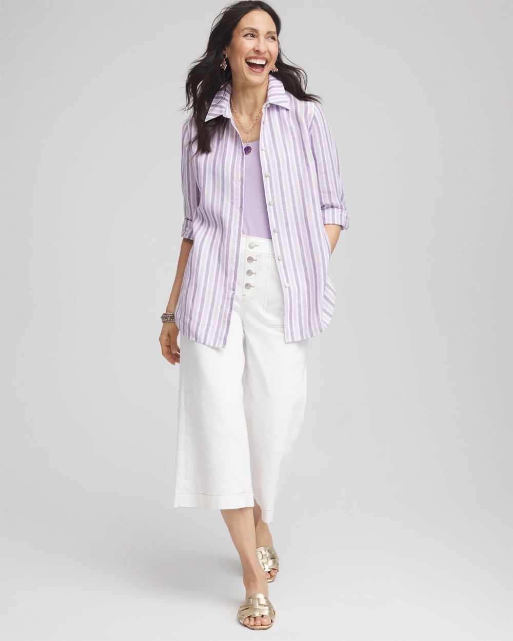 No IronTM Plum Striped Linen Shirt