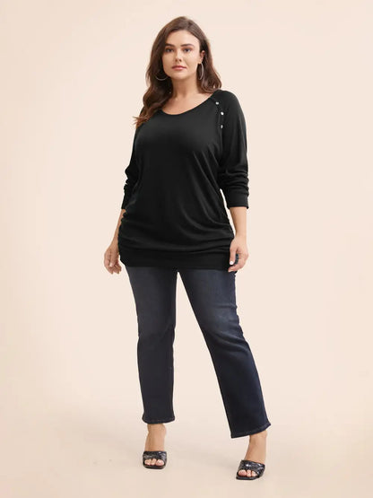 Plain Gathered Button Detail T-Shirt