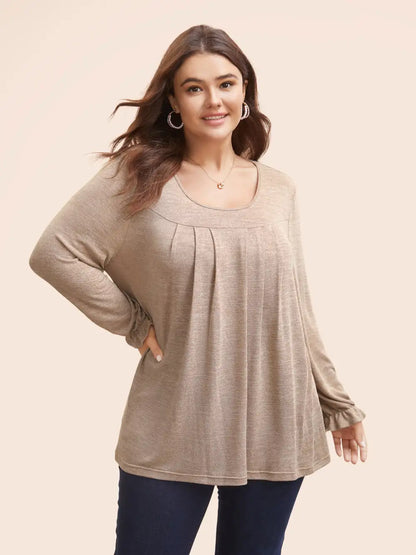 Round Neck Heather Pleated T-Shirt