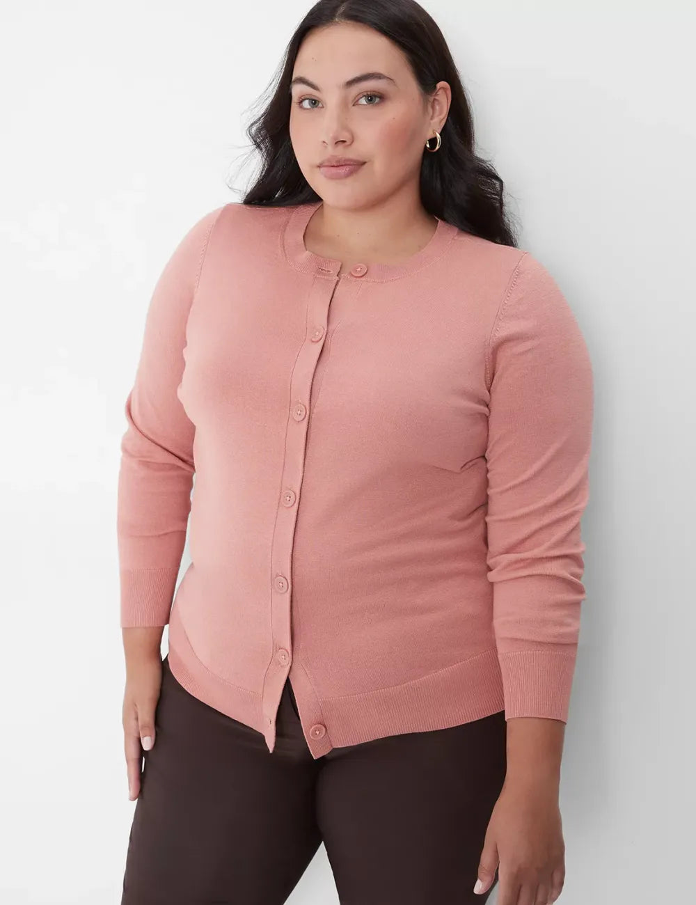 Crew-Neck Button-Front Cardigan