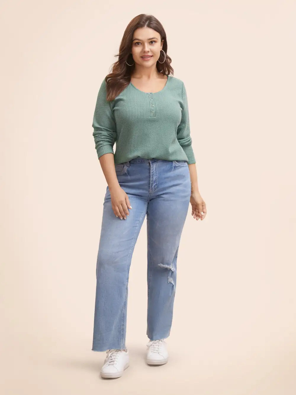 Solid Waffle Knit Round Neck T-Shirt