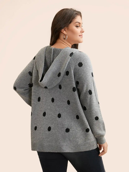 Polka Dot Hooded Patch Pocket Pullover