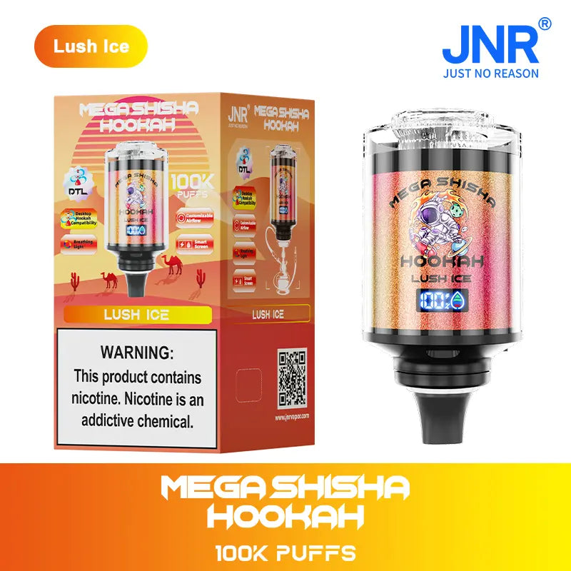 JNR Mega Shisha Hookah 100000 100K Puffs Large Capacity LED Display Disposable Vape