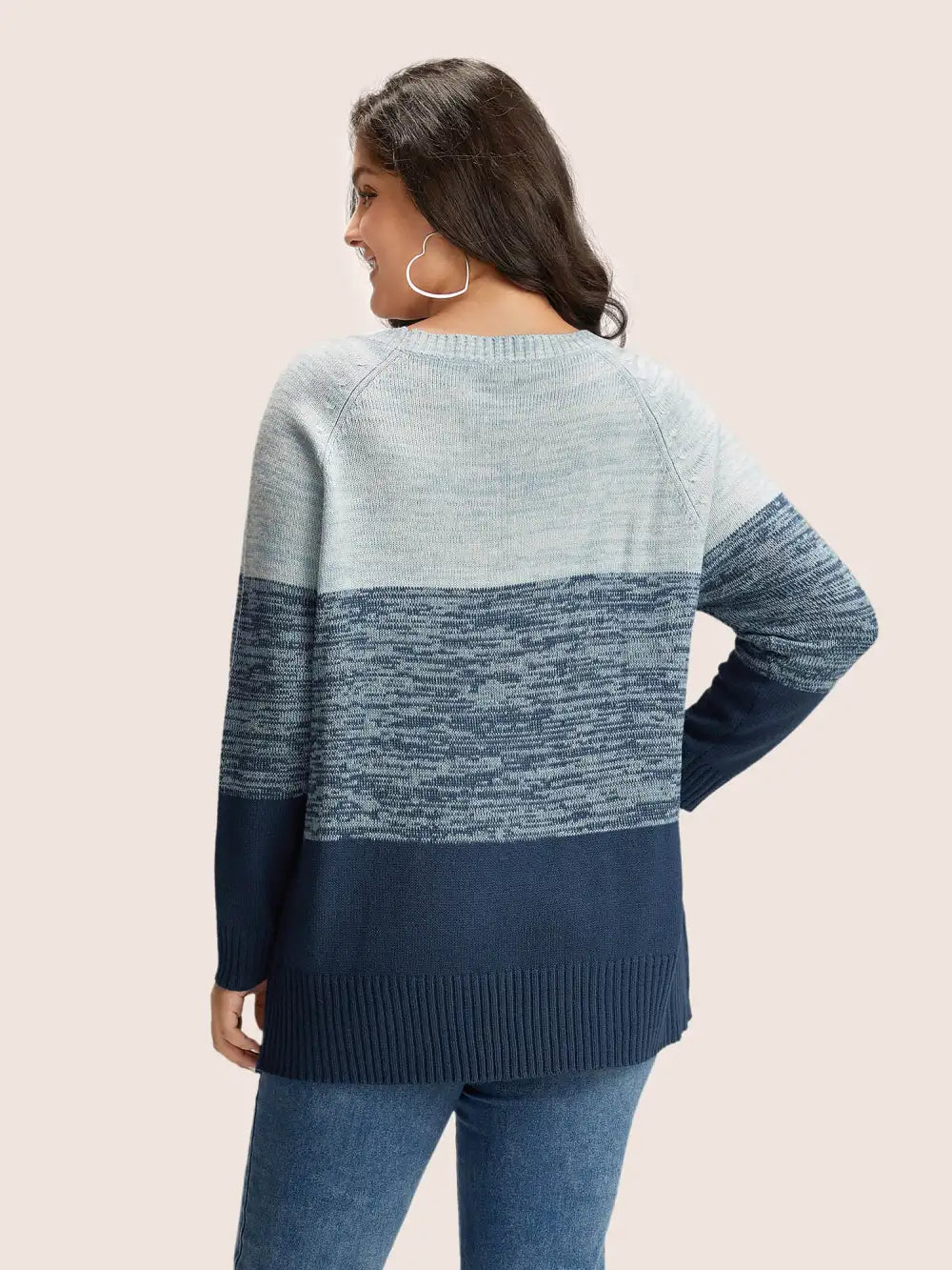 Colorblock Contrast Heather Button Detail Pullover