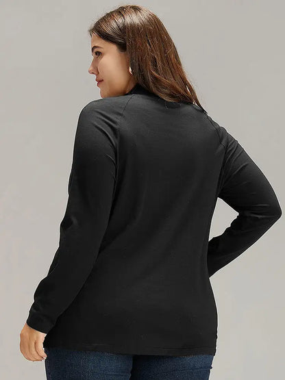 Cotton Mock Neck Raglan Sleeve T-Shirt
