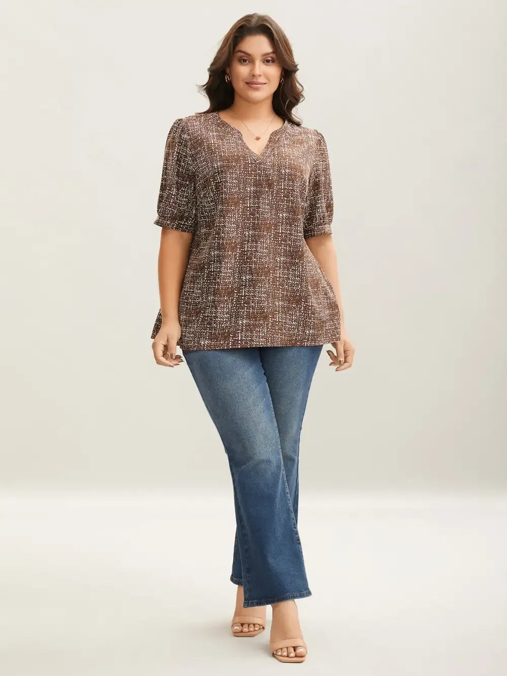 Geometric Print Puff Sleeve Blouse